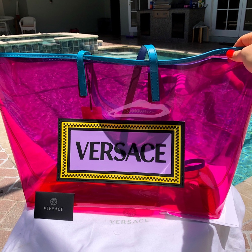Versace Logo Neon Pink Tote Bag